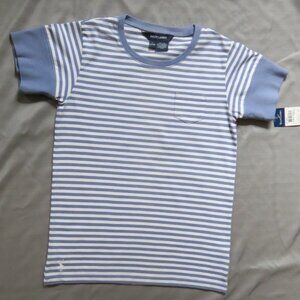 Ralph Lauren Girls Steel Blue/White Striped T-shirt  Sz L 12/14  NWT